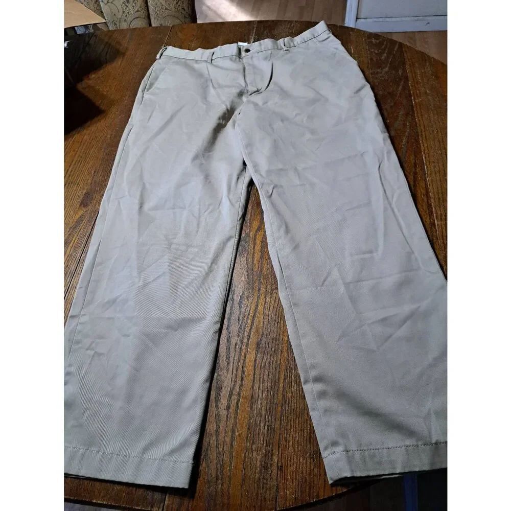 38x30 Chaps Khaki Cotton Flat Front Casual Dress Pants